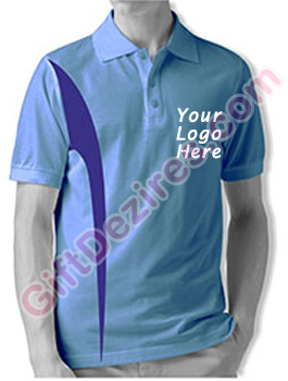 Designer Sky Blue and Royal Blue Color Polo T Shirts With Company Logo
